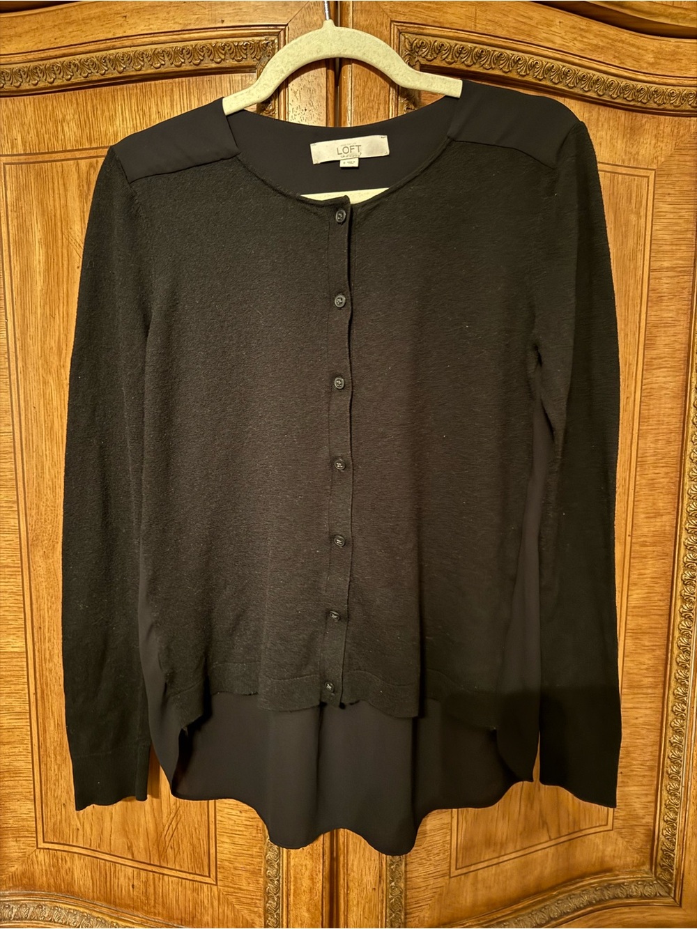 LOFT Black Mixed Media Button-Front Cardigan Blouse - Size Small